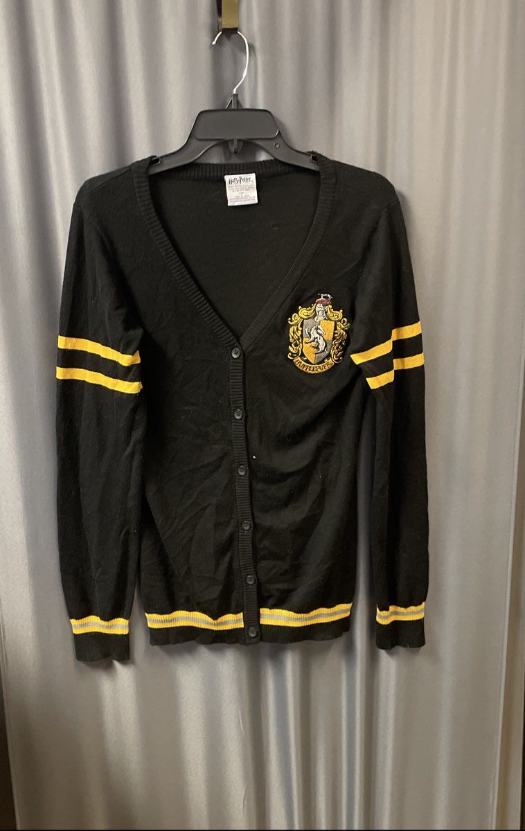 Harry Potter Hufflepuff Women's Black Knit Button Front Cardigan Sweater Sz M