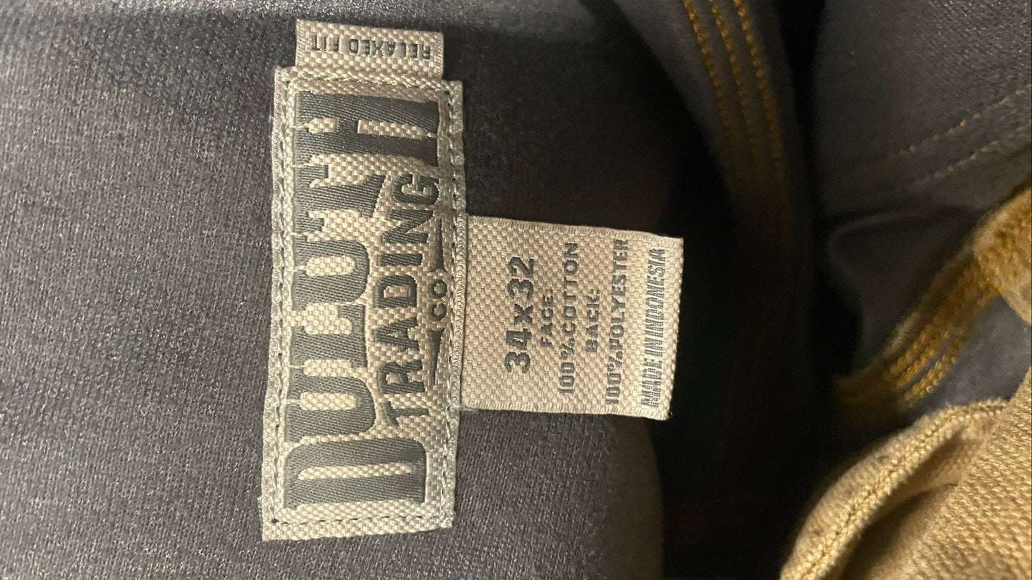 Duluth Trading Co Men's Relaxed Fit Fleece Lined Bonded Denim Jeans Blue 34x32