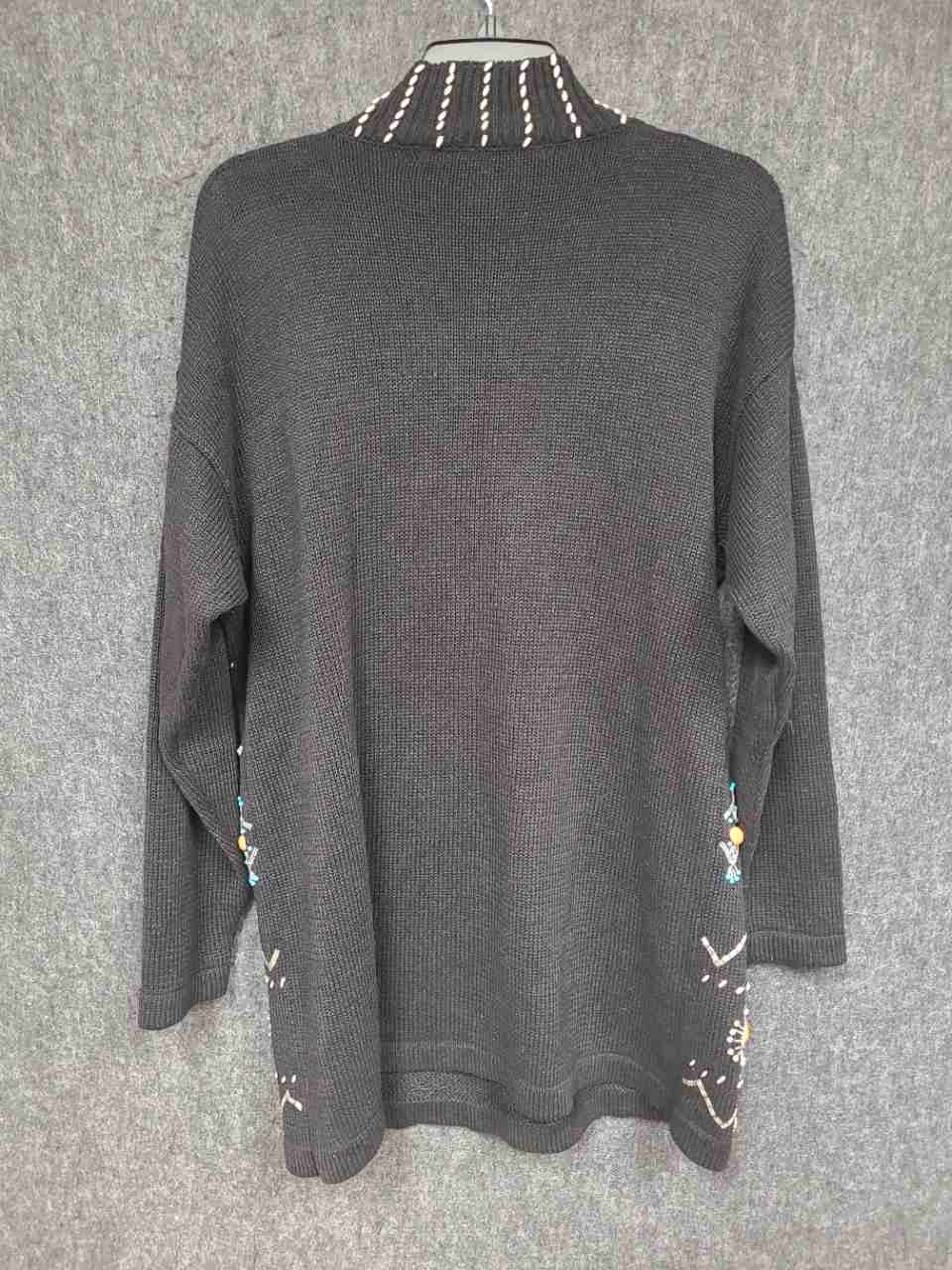 Victoria Jones Women's Vintage 90s Black Southwestern Ramie Cotton Sweater Sz M