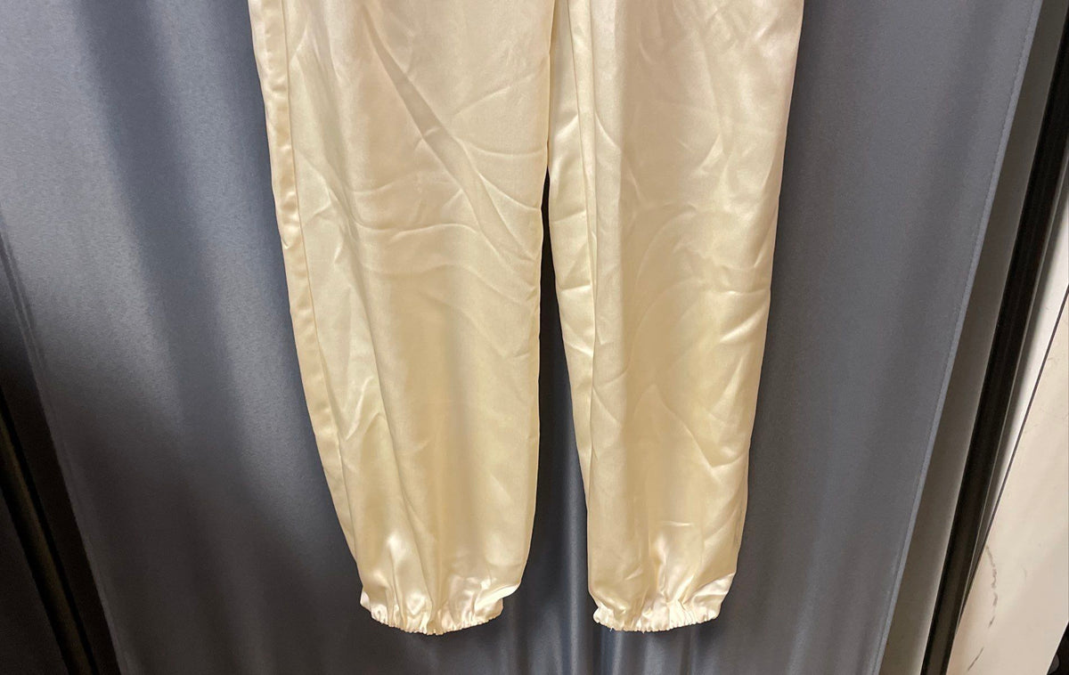 Zara Girls Cream Satin Pleated Balloon Pants Flower Rosette Sz 13-14 NWT