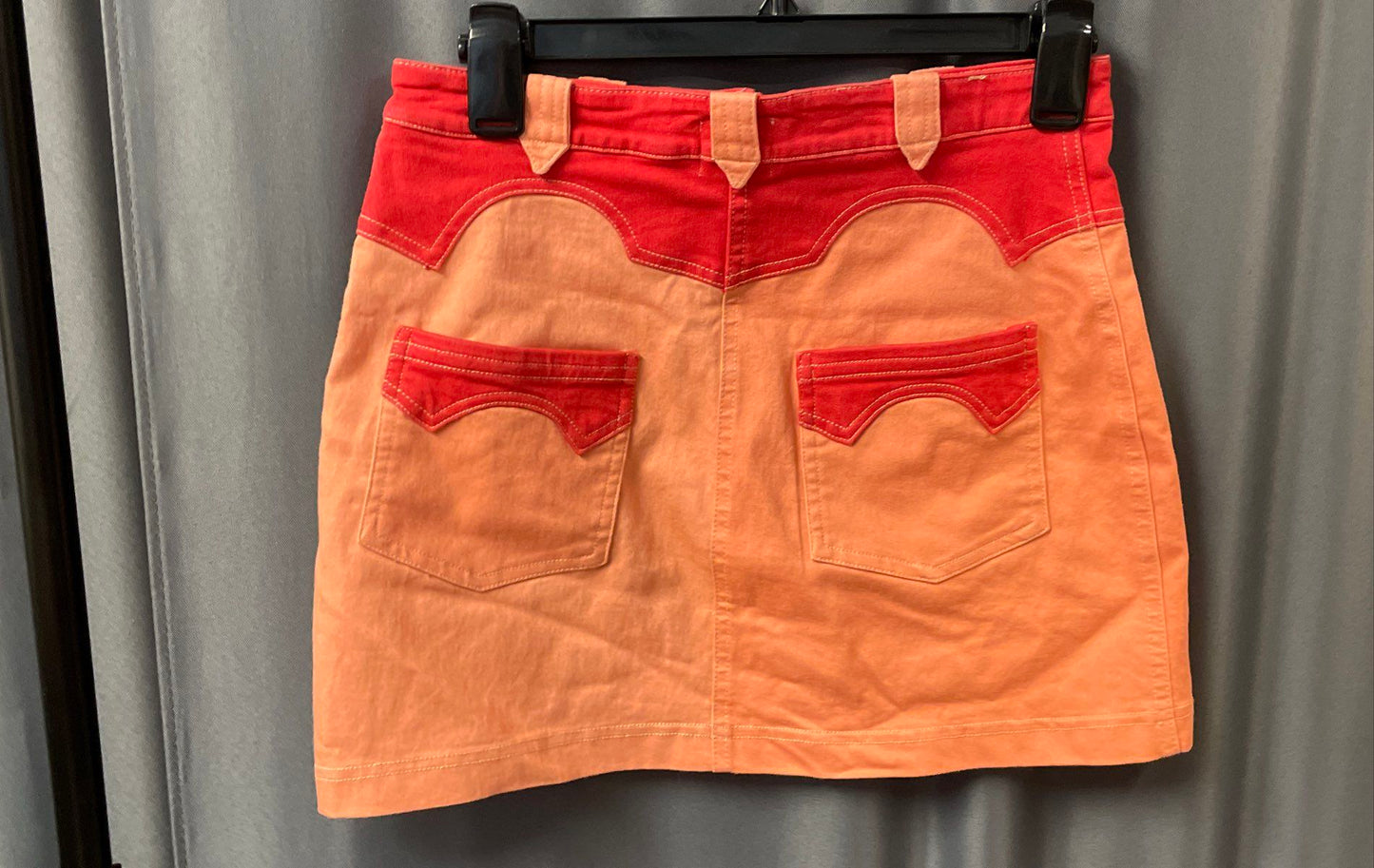 BDG Women's Red Peach Front Zip Western Yoke Colorblock Mini Skirt Sz M