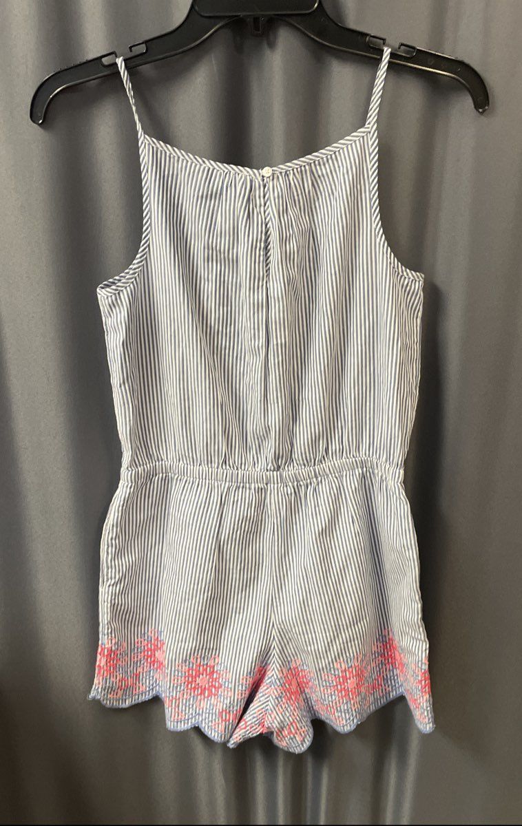 Vineyard Vines Women's Seersucker Romper NWT Blue White Embroidered Sz L