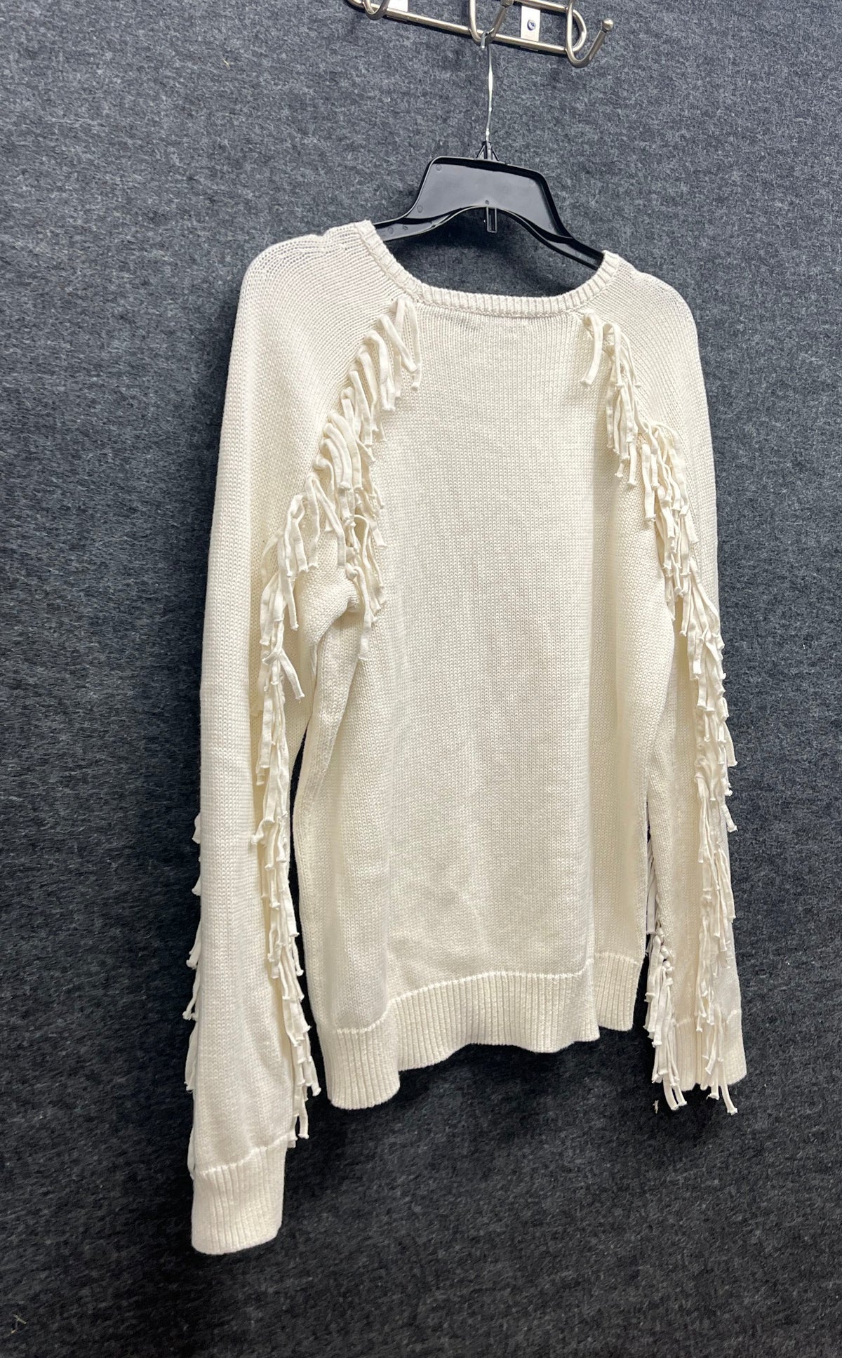 Lauren Ralph Lauren Women's White Fringe Trim Crewneck Sweater Denim Line Sz XL