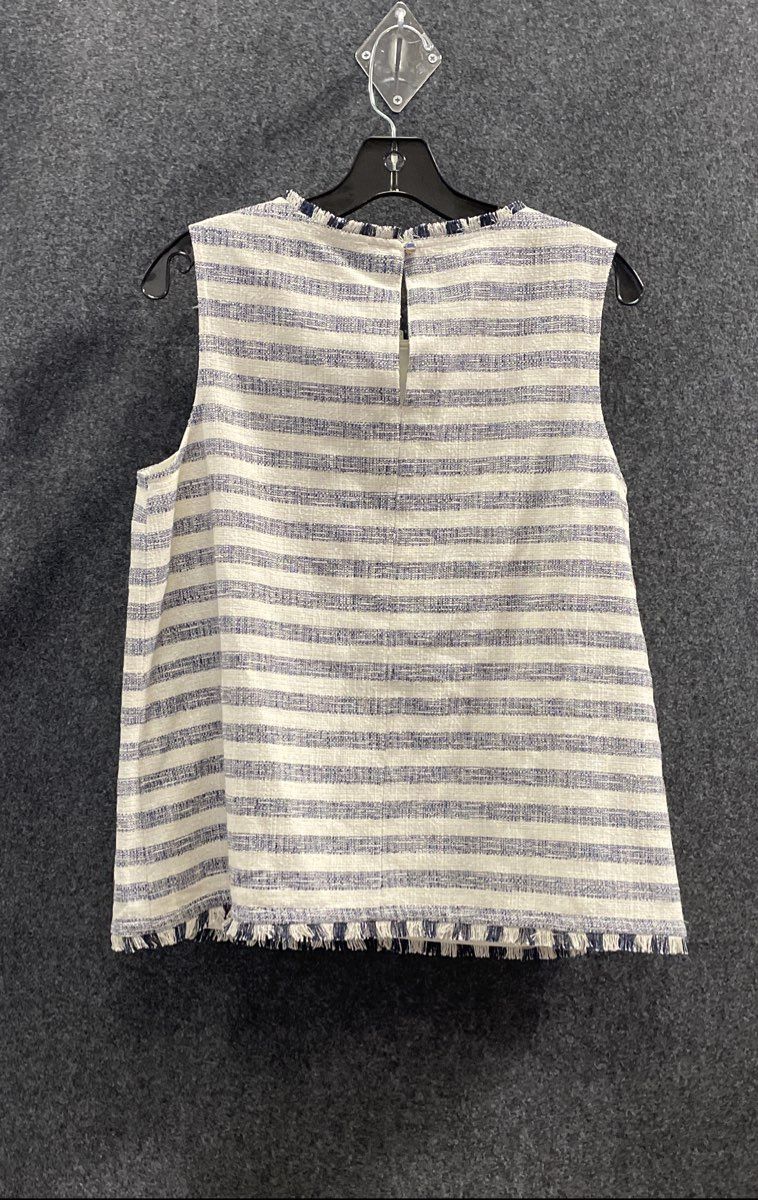 Banana Republic Women's Blue White Striped Sleeveless Fringed Top Sz M NWT