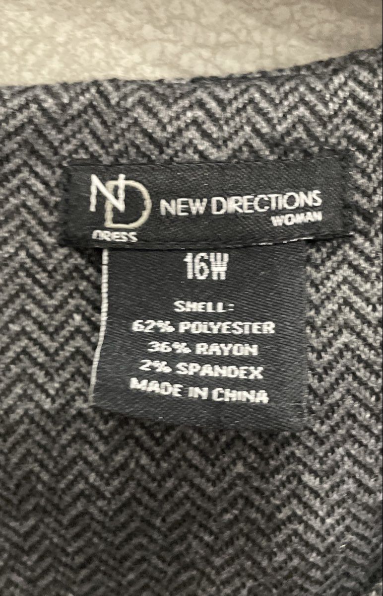 New Directions Women's Grey Herringbone Knit Sleeveless Fit & Flare Dress Sz 16W