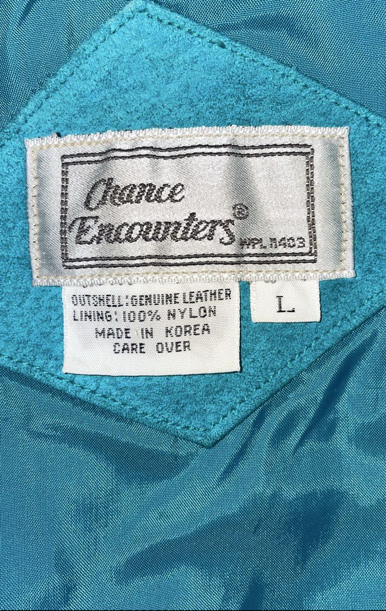 Vintage 80s Chance Encounters Women's Teal Suede Leather Blazer Jacket Sz L