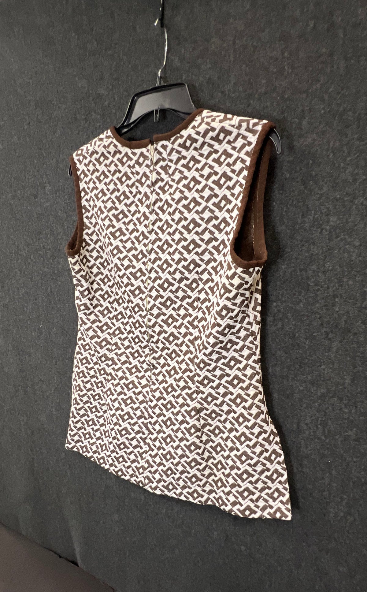 Vintage 70s Women's 2-Piece Tunic Top & Pants Set Brown White Geometric