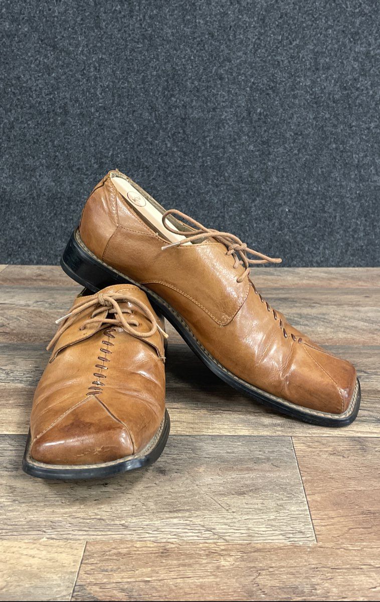 Giorgio V Tan Brown Leather Decorative Stitch Square Toe Dress Shoes Size 10 M