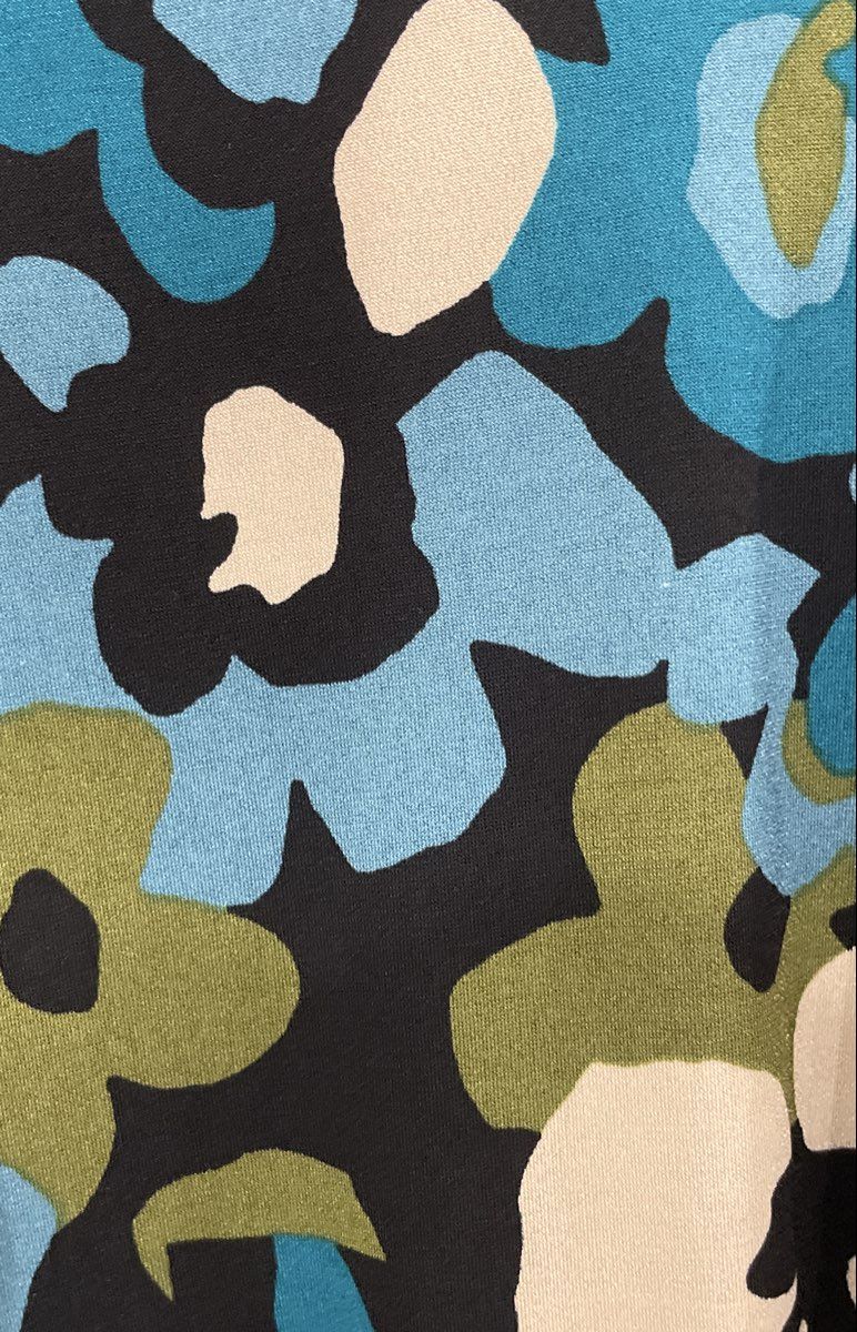 Susan Graver Women's Blue Floral Abstract Mock Neck Long Sleeve Top Size XL