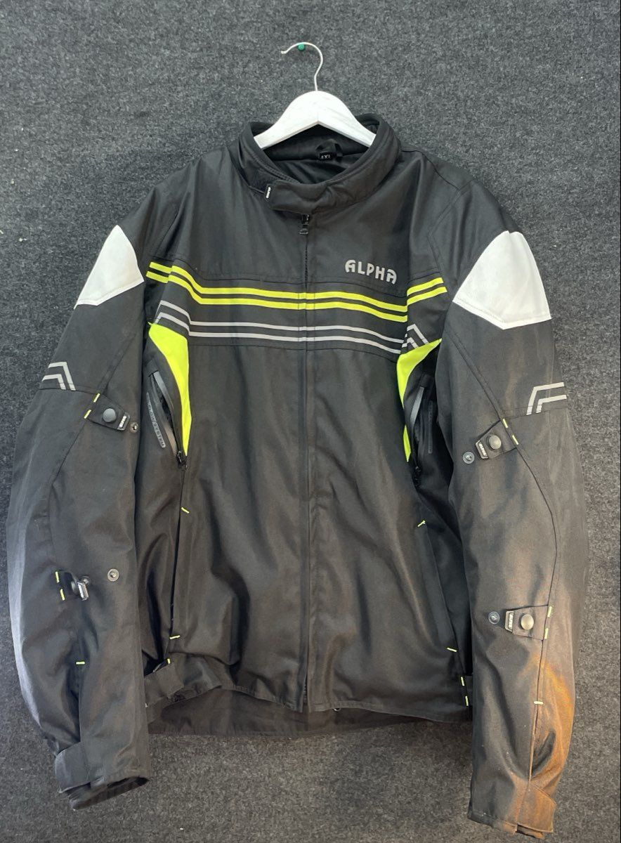 Alpha Men's Motorcycle Riding Jacket Black Yellow Sz 4XL & 1Storm Gloves Set