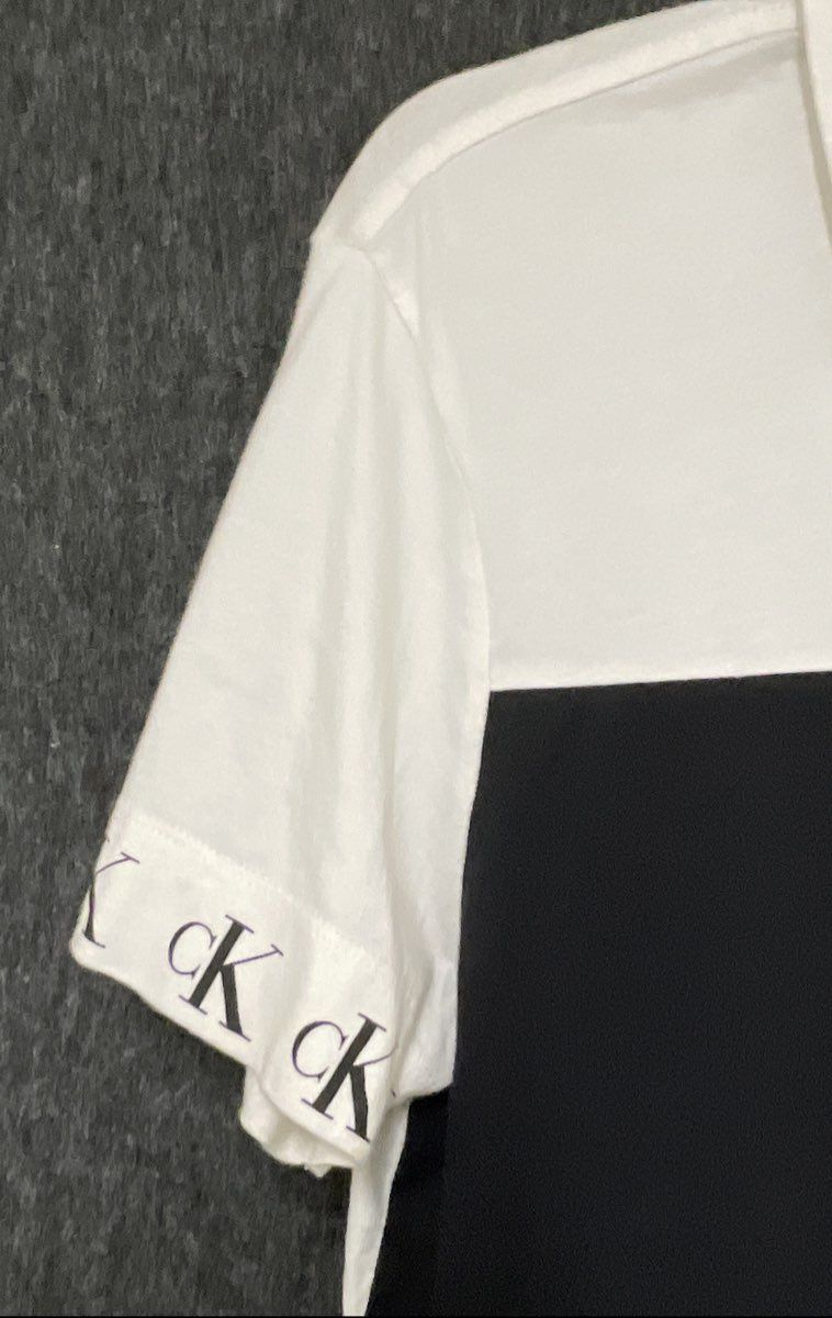 Calvin Klein Men's Black White Colorblock Polo Shirt Logo Sleeve Cuffs Sz S