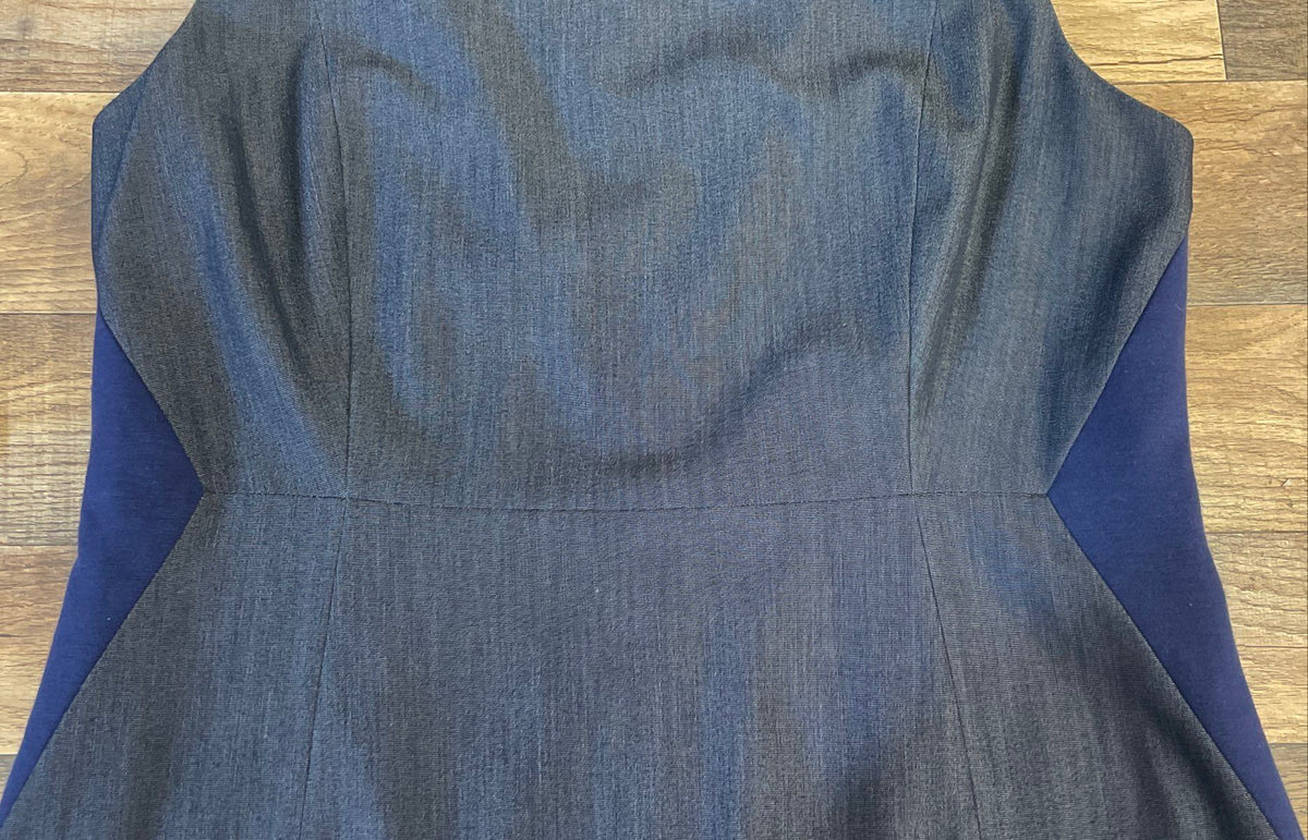 Tahari Women's Grey Navy Blue Colorblock Sheath Sleeveless Dress Sz 10