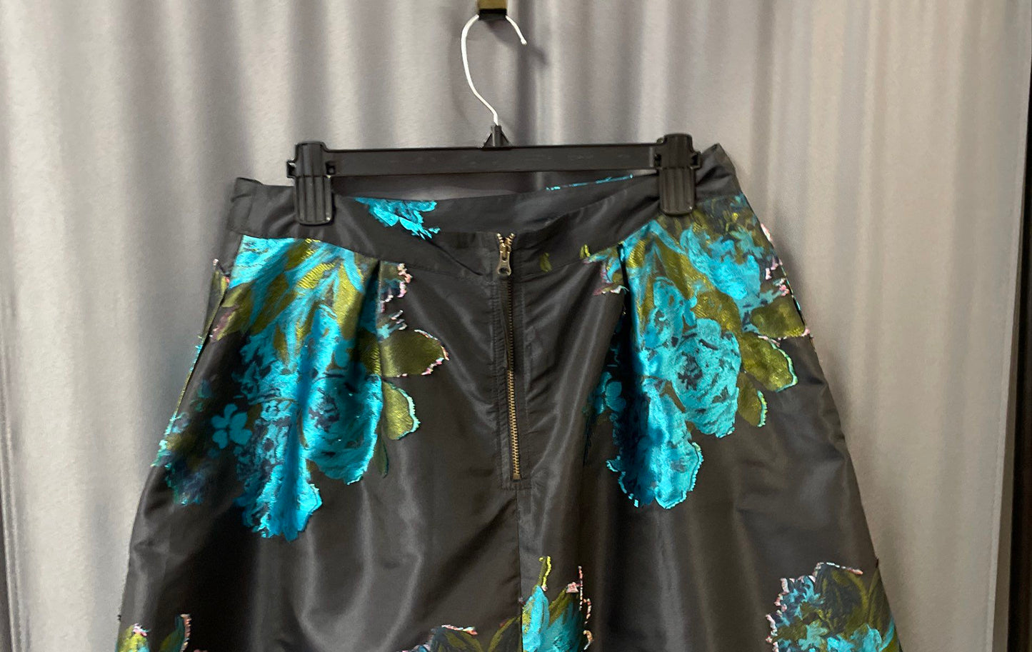 Maeve Anthropologie Women's Gray Blue Metallic Floral Jacquard A-Line Skirt 12