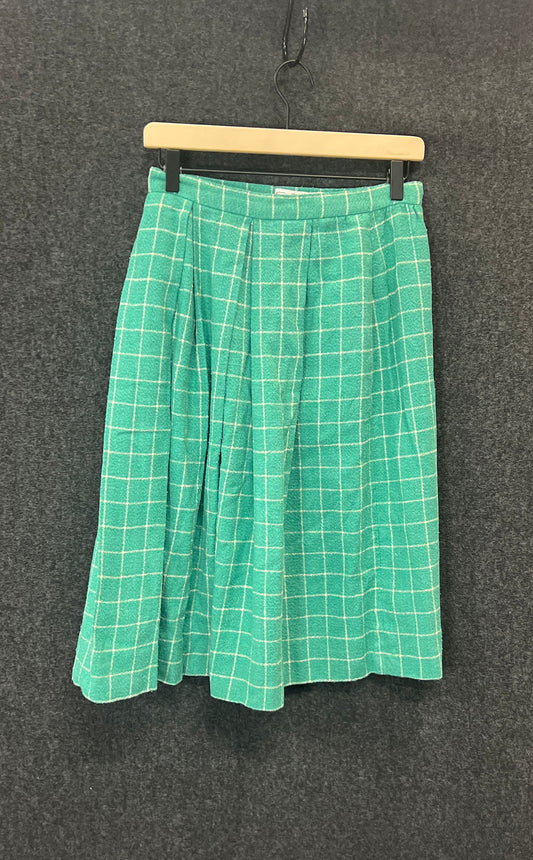 Vintage 90s Carlisle Women's Green Silk Wool Plaid Pleated Skirt Size 10