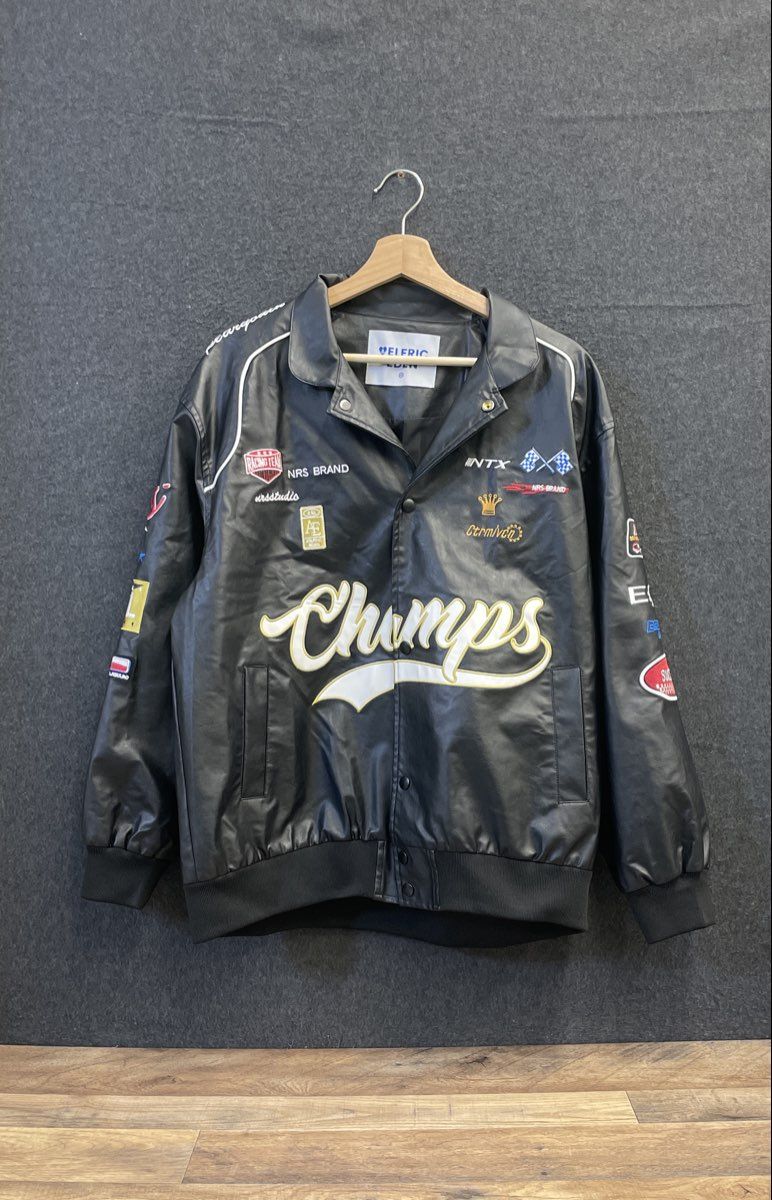 Elfric Eden Men's Sports Moto Style Racing Jacket Black Faux Leather Patch Sz XS