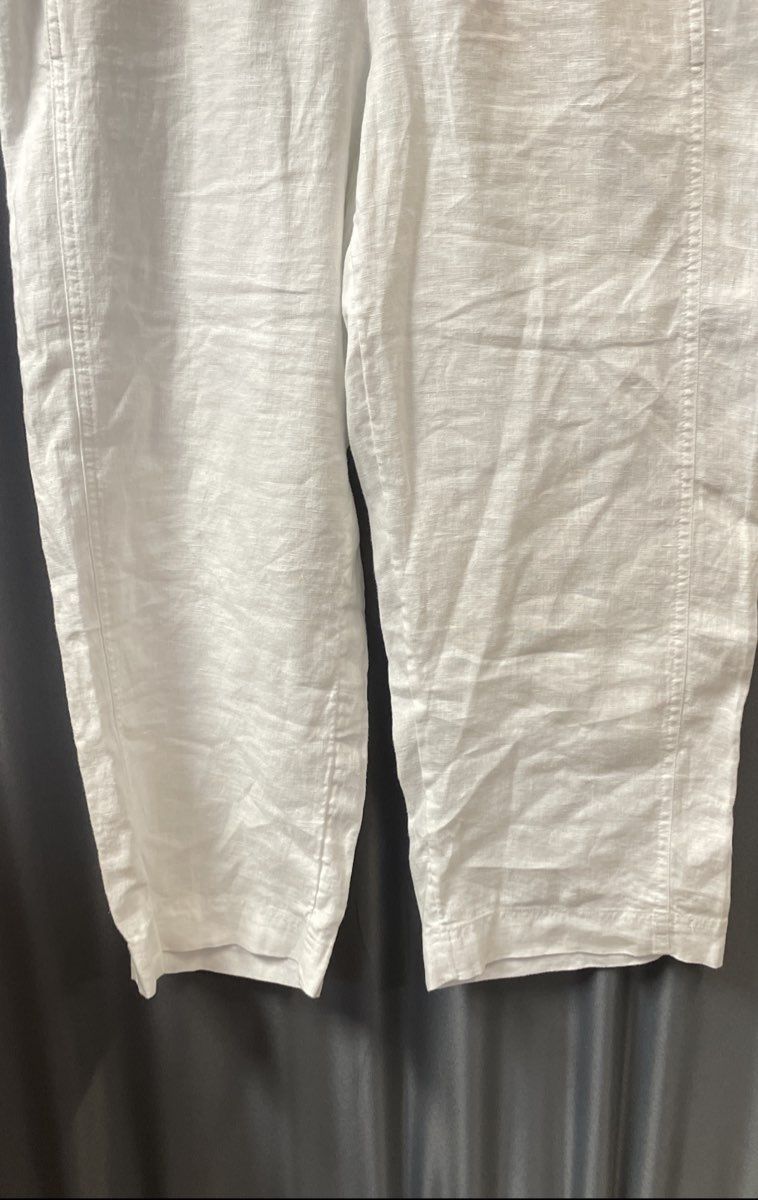 Pure Jill Women's White 100% Linen Elastic Waist Cropped Trousers Sz M