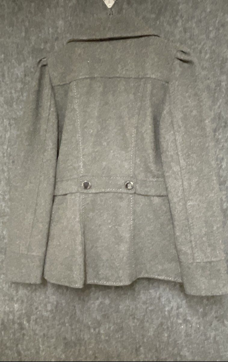 H&M Women's Grey Military Wool Blend Puff Shoulder Button Jacket Sz Medium