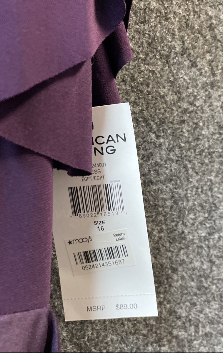 American Living Women's Purple Ruffle Side Satin Trim Dress Sz 16 NWT