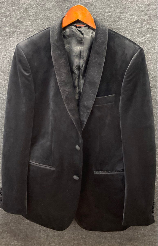 Linea Uomo Men's Black Suede Suit Jacket Shawl Lapel Paisley Sz 38R