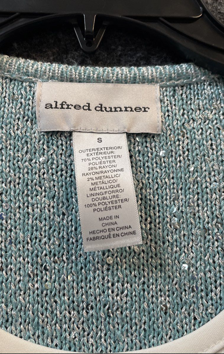 Alfred Dunner Women's Versailles 2pc Cardigan Set Blue White Sequin NWT Sz S
