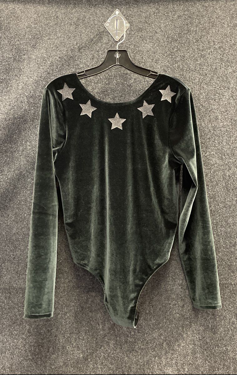 Victoria Secret Sport Women's Green Velvet Star Long Sleeve Bodysuit Sz L NWT