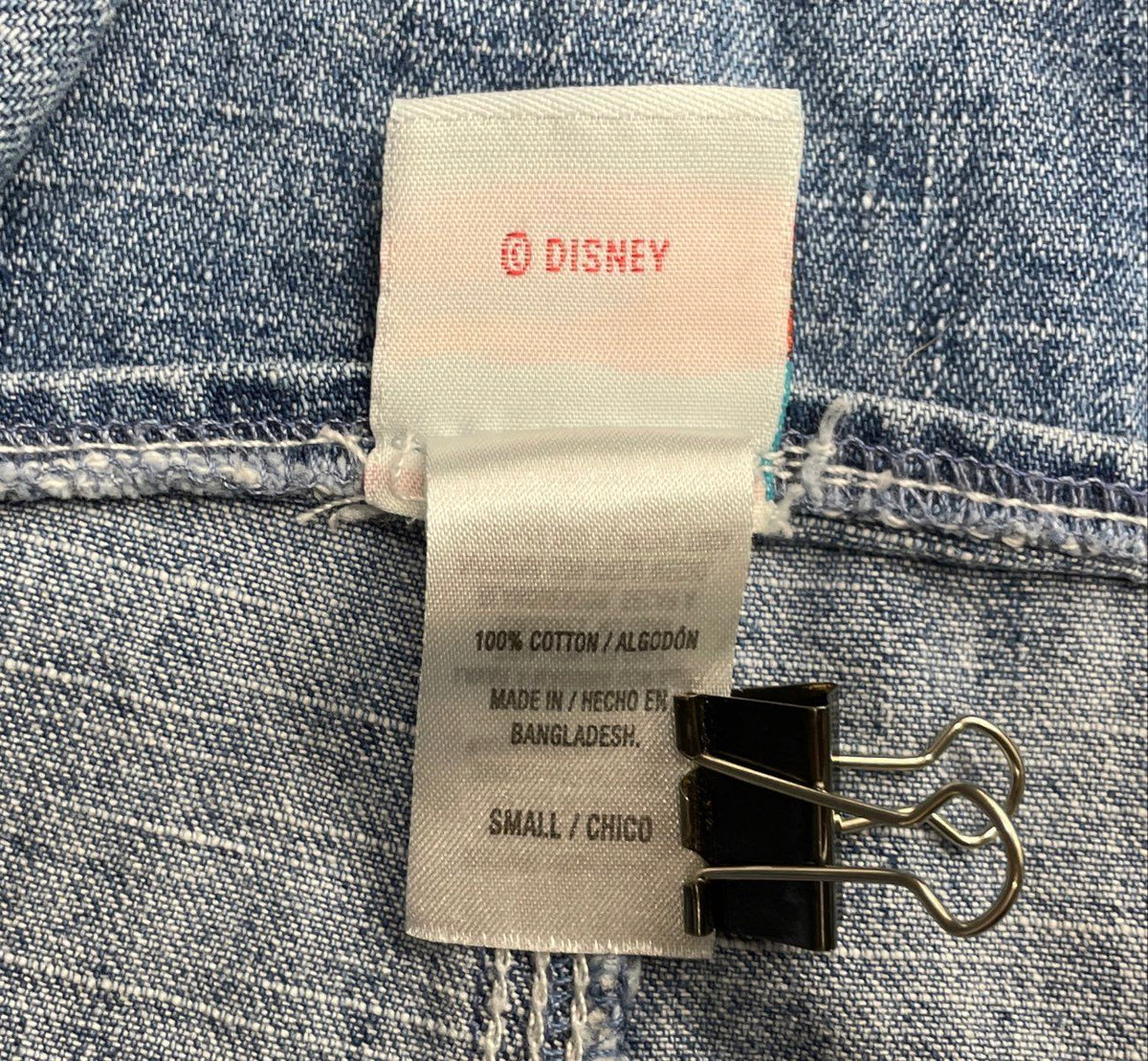 Disney Women's Denim Cargo Shortalls Overalls Light Wash Mickey Hardware Sz S