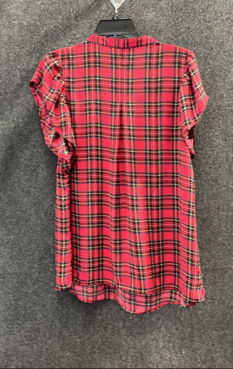 Tommy Hilfiger Women's Red Plaid Tie Neck Ruffle Sleeve Blouse Top NWT Sz L
