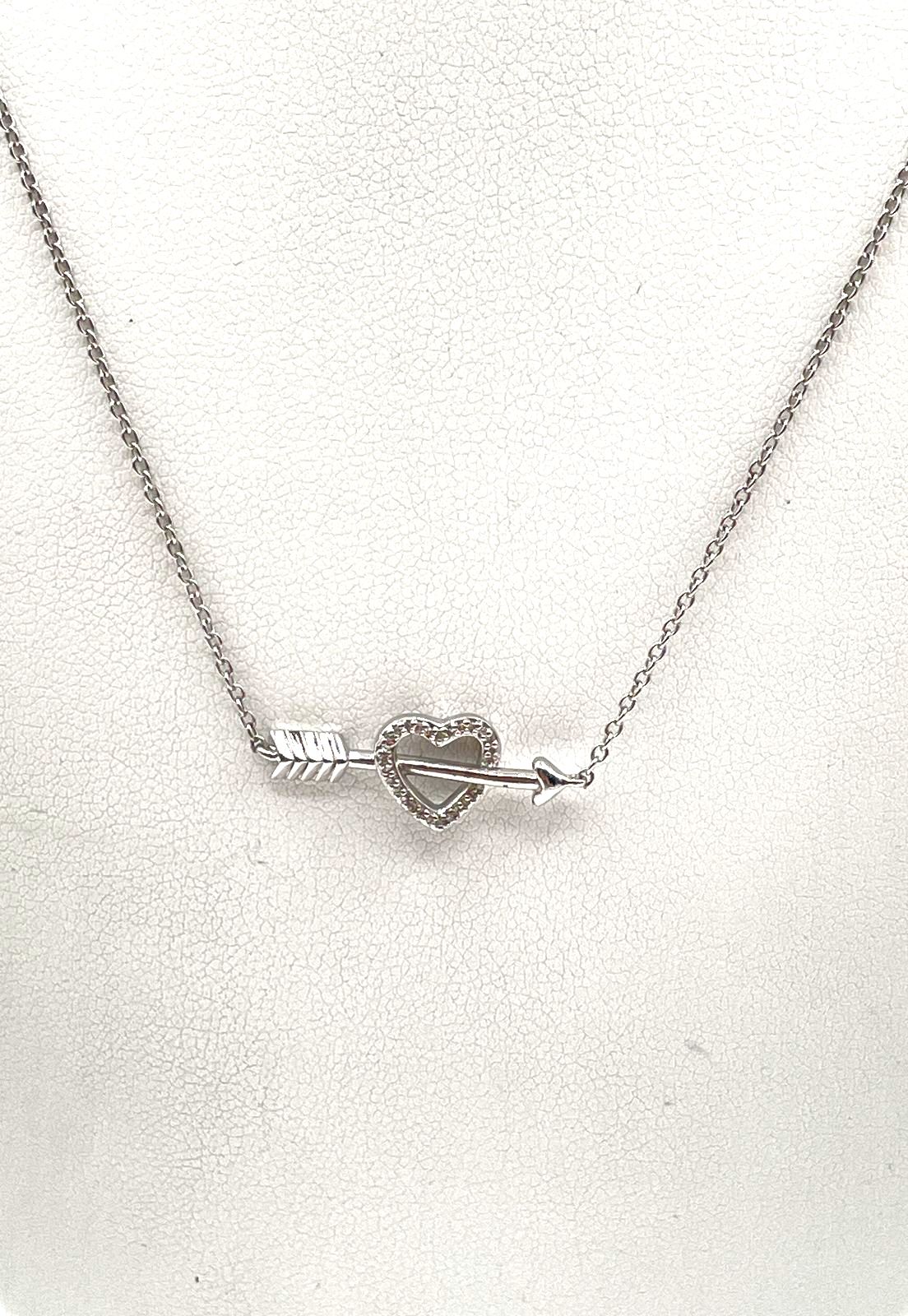 925 Sterling Silver Diamond Accent Heart & Arrow Pendant Necklace 2.5g