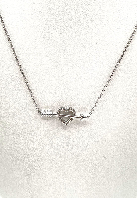 925 Sterling Silver Diamond Accent Heart & Arrow Pendant Necklace 2.5g