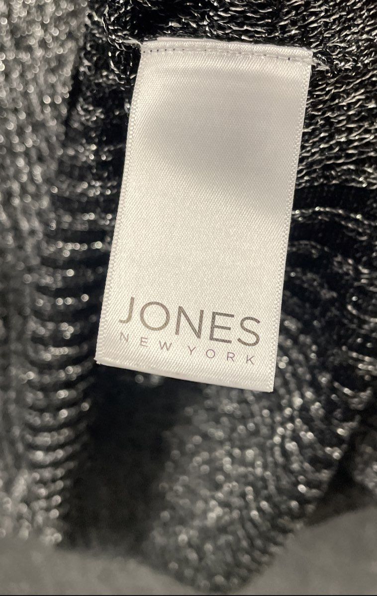 Jones New York Women's Black Silver Metallic Ribbed Mock Neck Dress Sz S