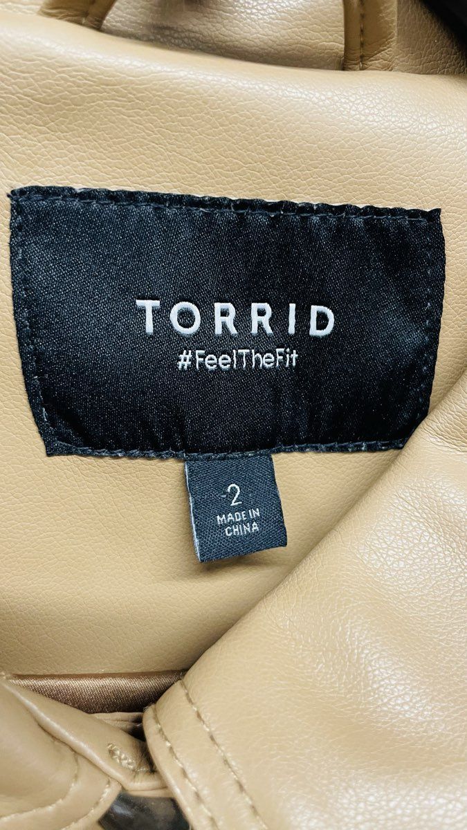 Torrid Women's Faux Leather Trucker Jacket Tan Snap Button Size 2