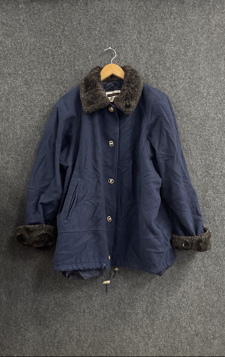 Isabelle Green Darby Women's Navy Blue Faux Fur Trim Button Front Jacket Sz XL