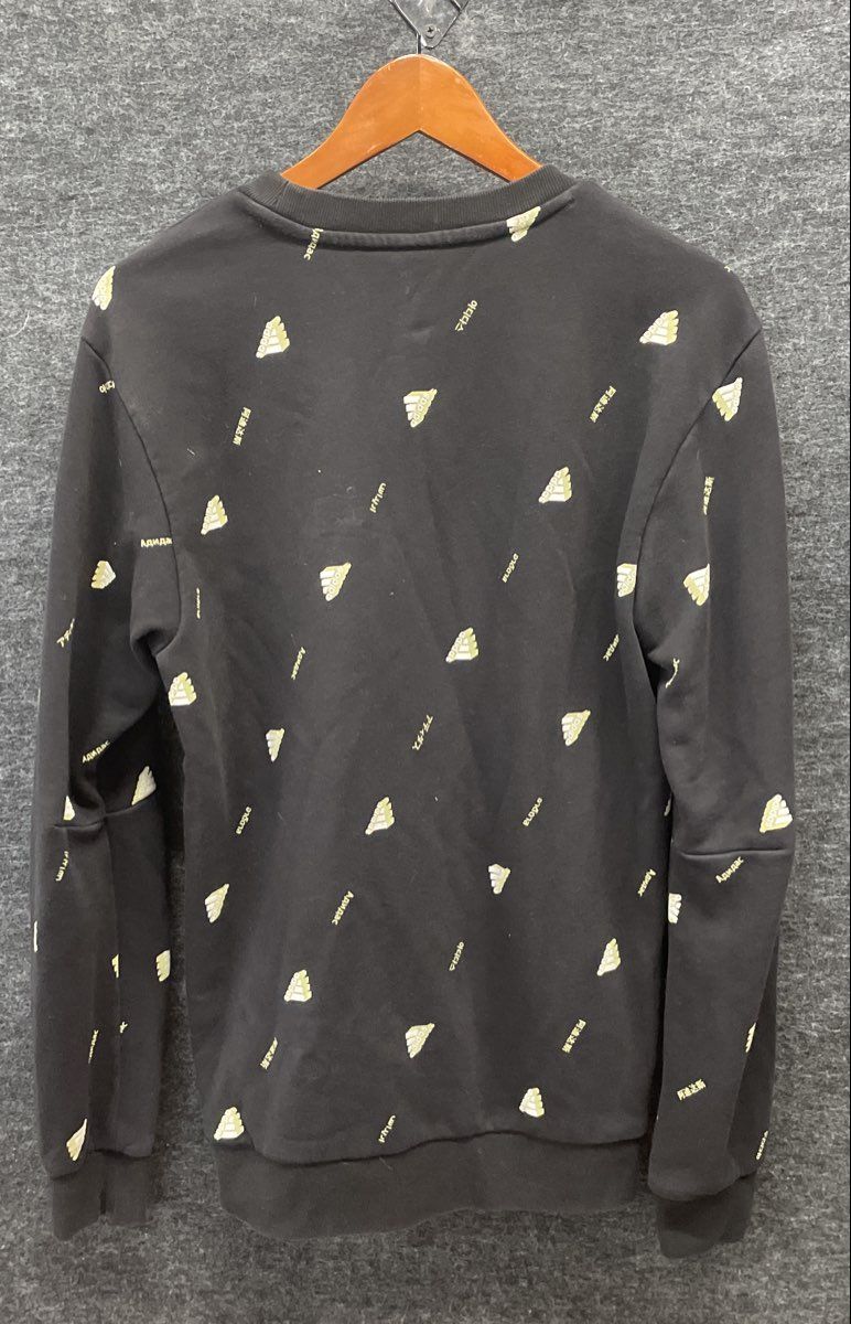Adidas Men's Crewneck Sweatshirt Black All Over Print Multilingual Logo Sz M