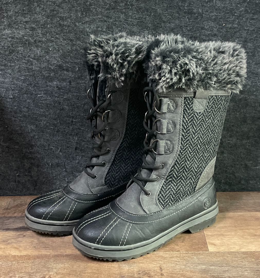 Northside Bishop Women's Grey Black Herringbone Winter Snow Boots Size 8