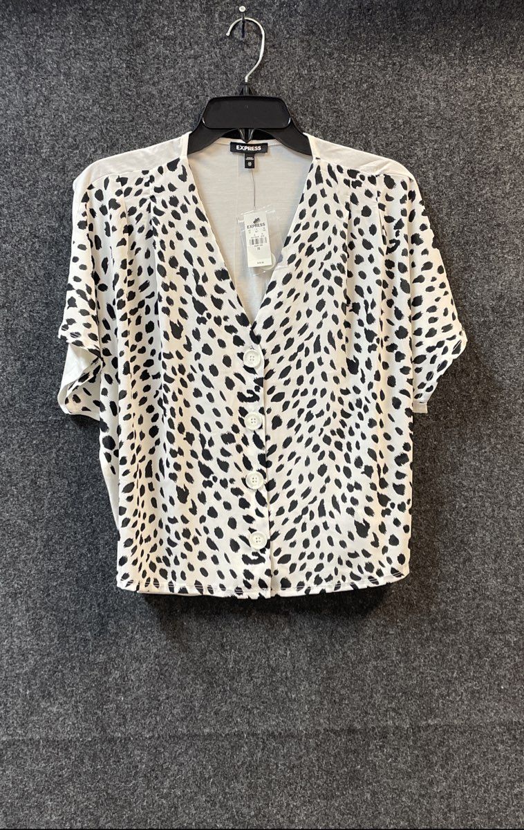 Express Women's Black White Animal Print Button Down Dolman Sleeve Top NWT XS
