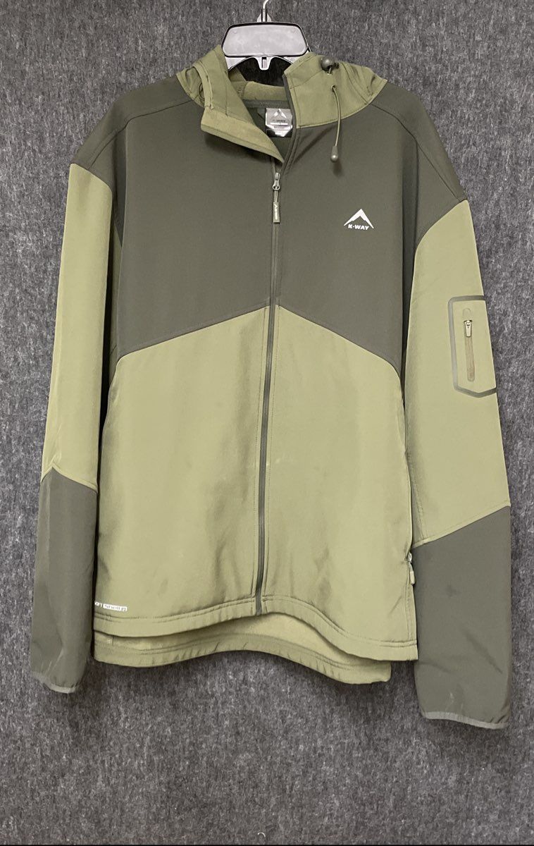 K-Way Men's Technical Design Softshell Hooded Jacket Green Colorblock Sz 3XL
