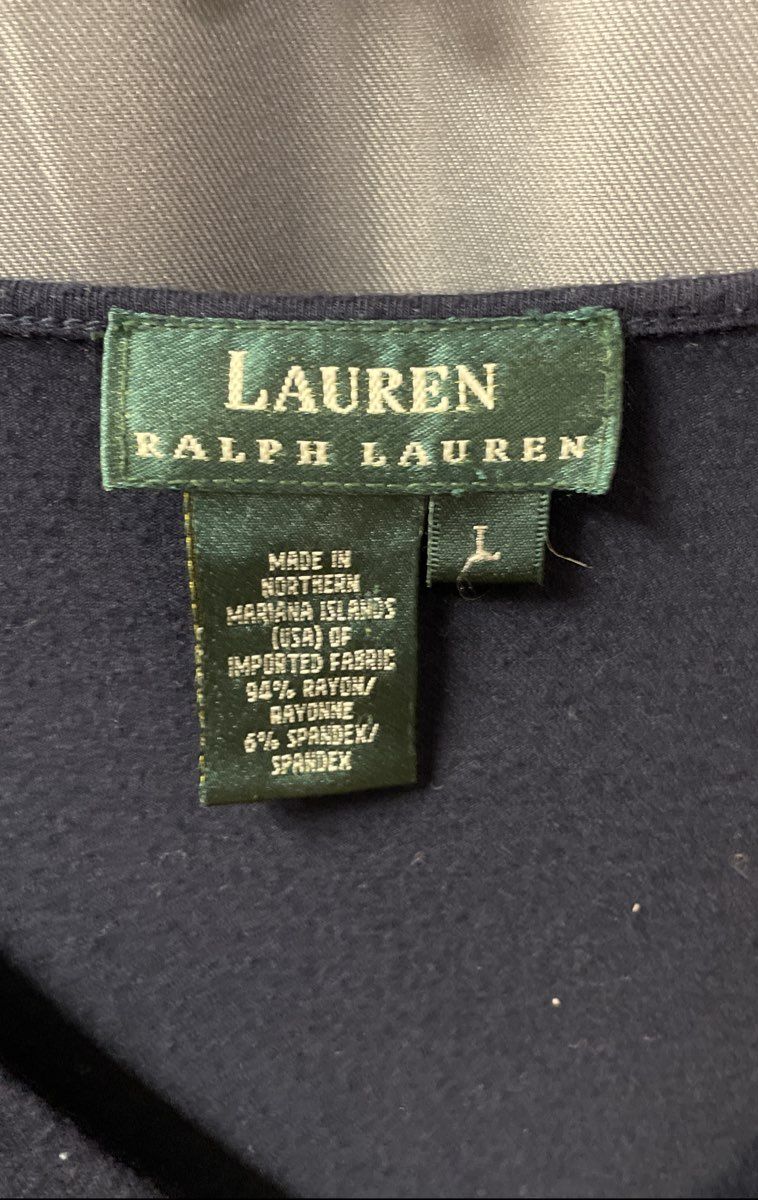 Lauren Ralph Lauren Women's Navy Blue V-Neck Rayon Spandex Stretch Top Sz L
