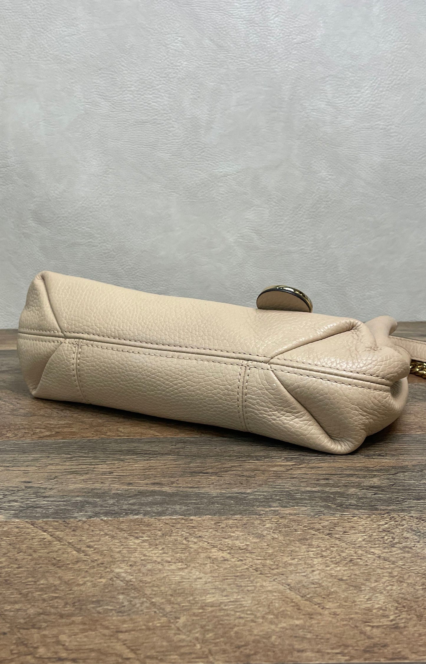 Michael Kors Salmon Pebbled Leather Shoulder Bag Gold Hardware