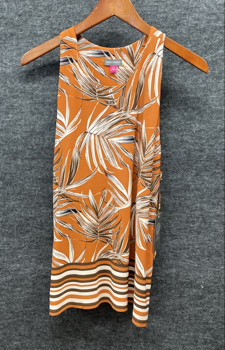 Vince Camuto Women's Rust Orange Palm Print Easy Breezy Sleeveless Top NWT Sz M