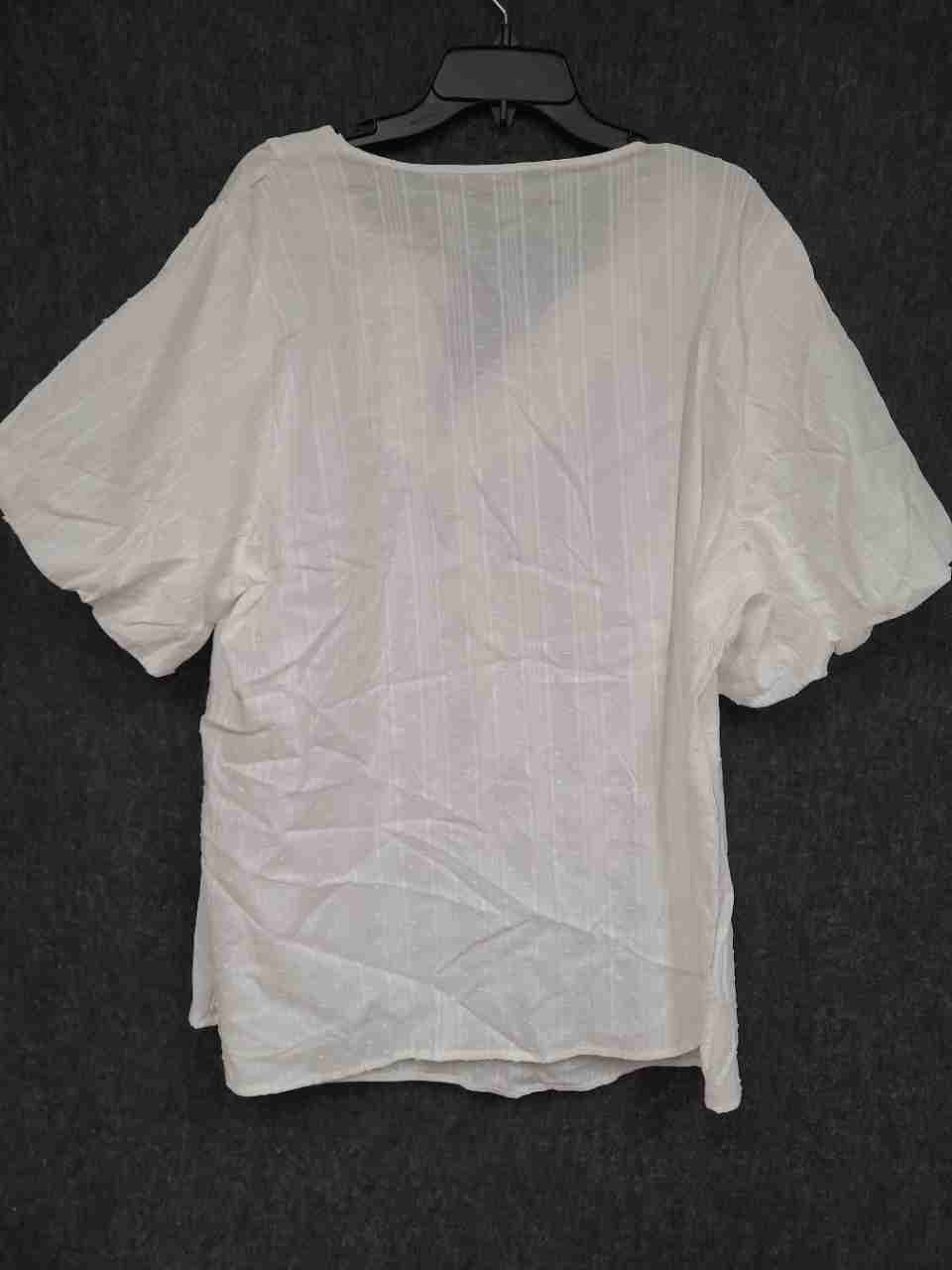 Bloomchic Women's White Swiss Dot Eyelet Stripe Puff Sleeve Blouse NWT Sz 26