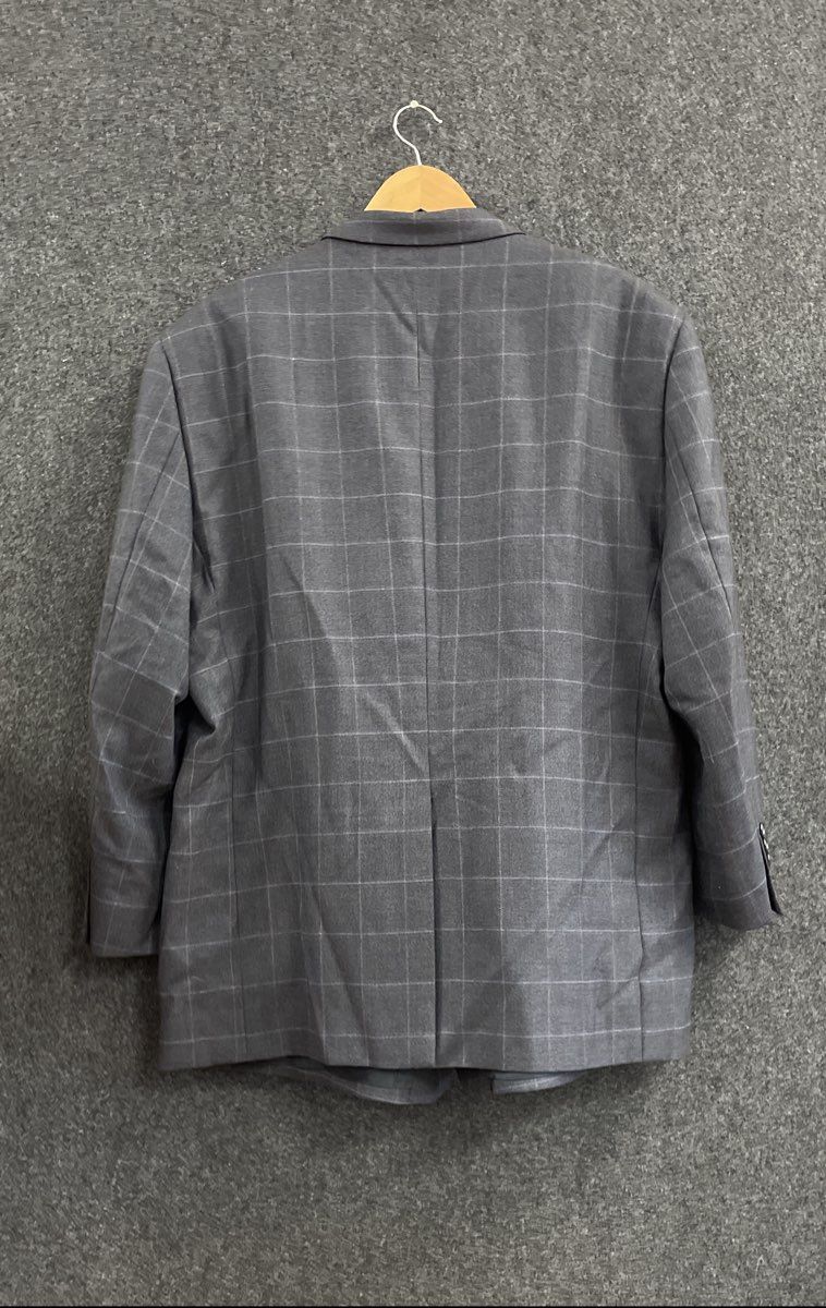 Joseph & Feiss Men's Blazer Gray Windowpane Plaid 100% Wool 2-Button Sz 48S