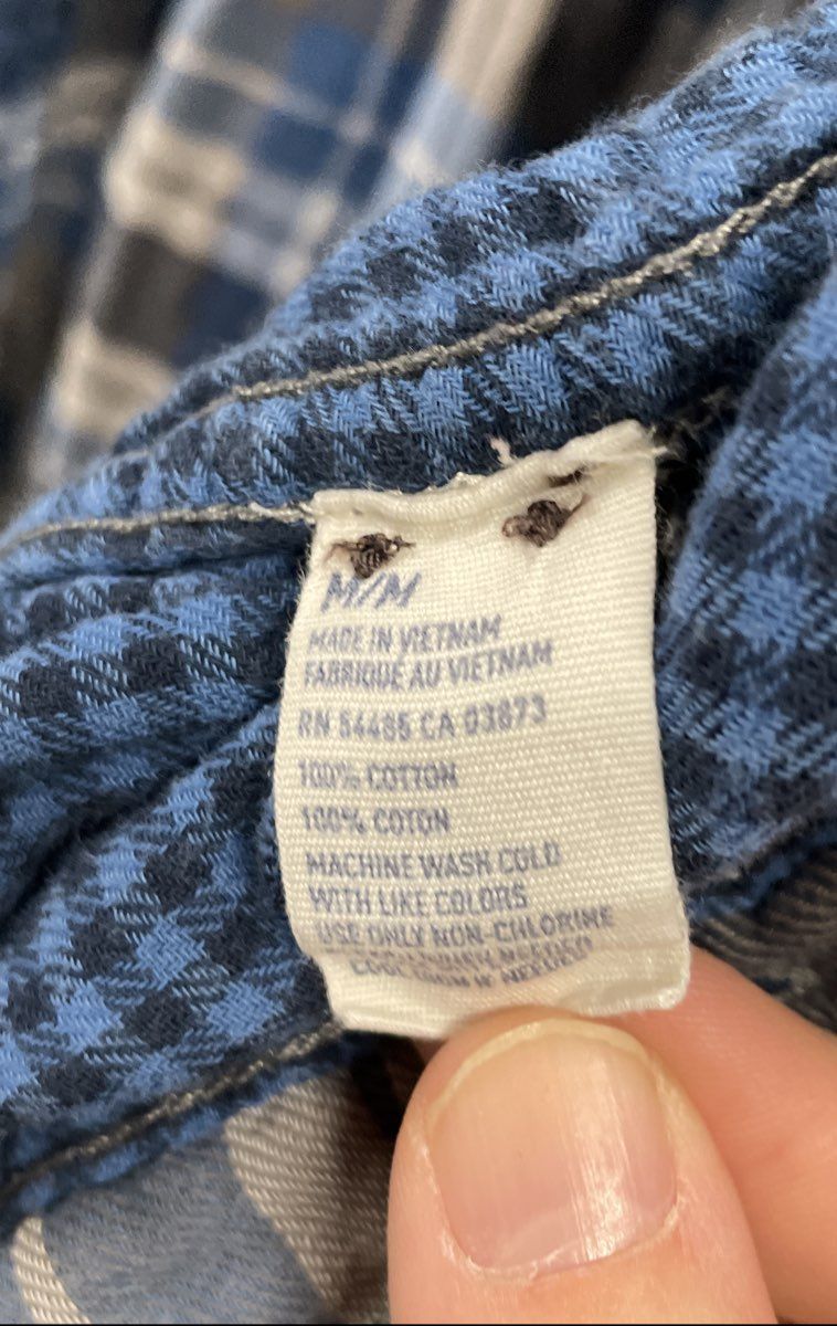 American Eagle Men's Blue Gray Plaid Flannel Shirt Double Pocket Cotton Sz M