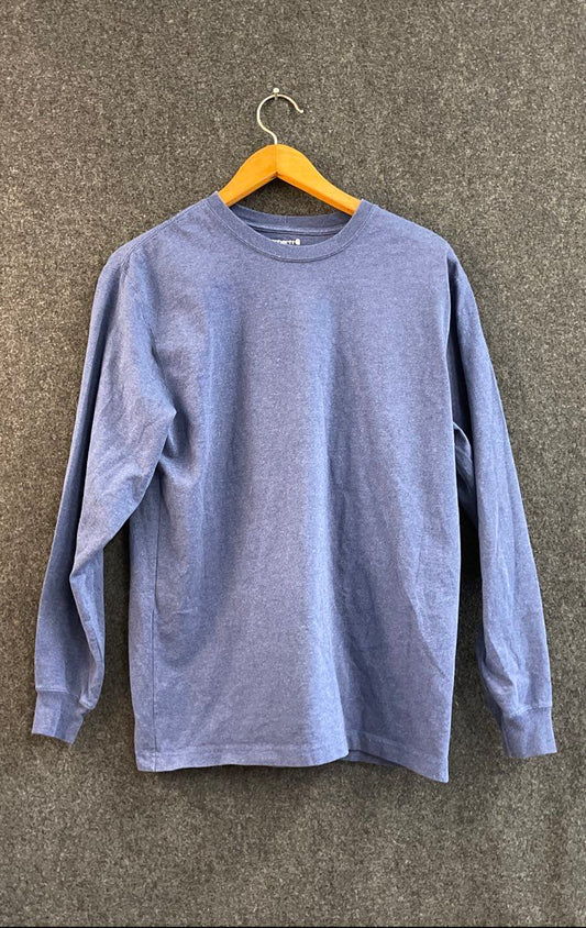 Carhartt Men's Loose Fit Long Sleeve T-Shirt Heather Blue Logo Sleeve Sz M