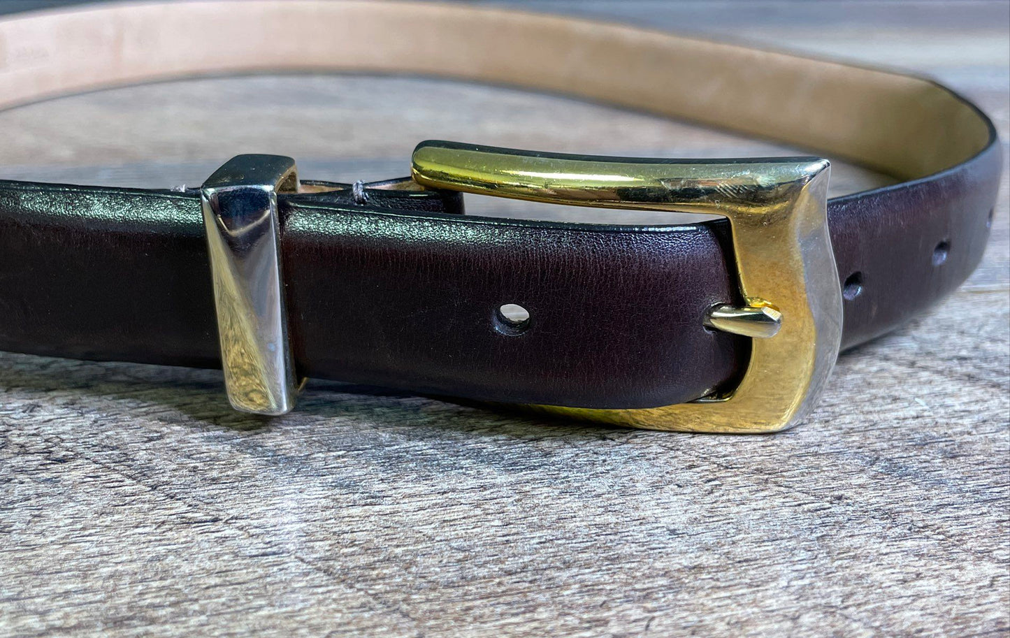 Nordstrom Women's Brown Genuine Italian Calfskin Belt Two-Tone Buckle Sz M