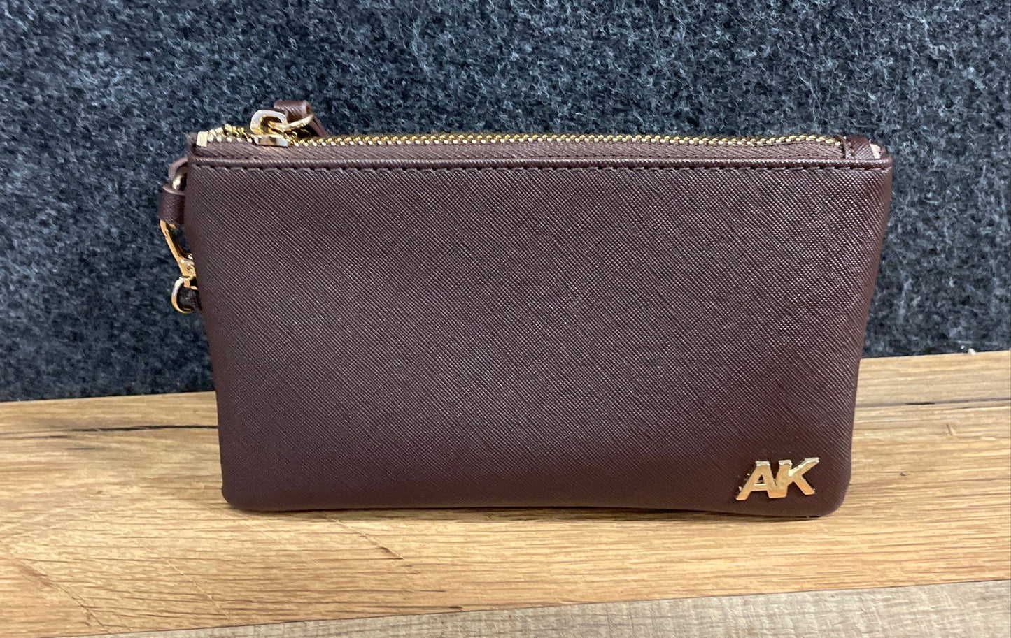 Anne Klein Brown Monogram Logo Embossed Tote Bag with Pouch Gold Hardware