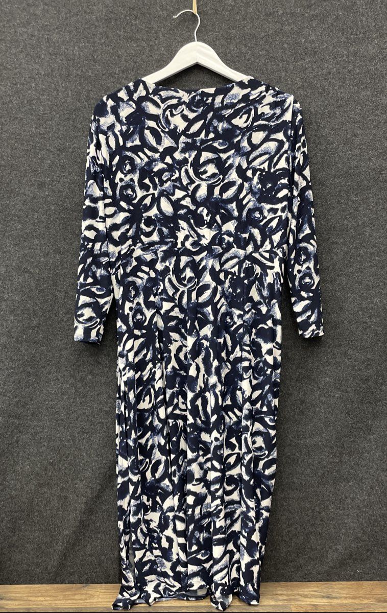 Lauren Ralph Lauren Women's Navy White Empire Print V-Neck Ruched Dress Sz 16W