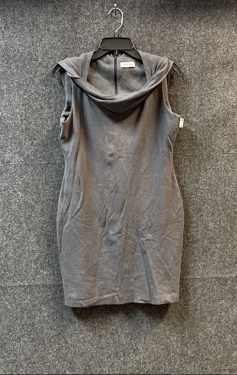 Calvin Klein Women's Gray Cowl Neck Sleeveless Sheath Knit Dress Size M