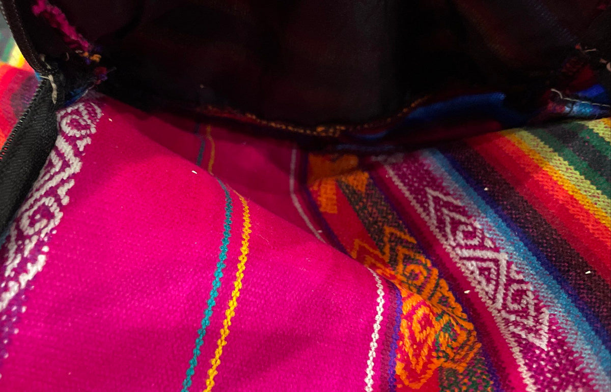 Bahamas Multi-Color Pink Woven Fabric Souvenir Backpack Geometric Pattern