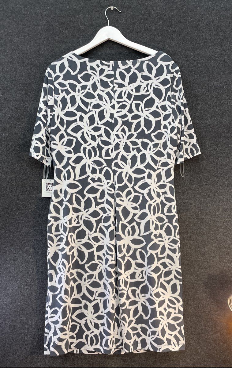 Anne Klein Women's Slate Blue Floral Cowl Neck Ruched Dress Size 16 NWT