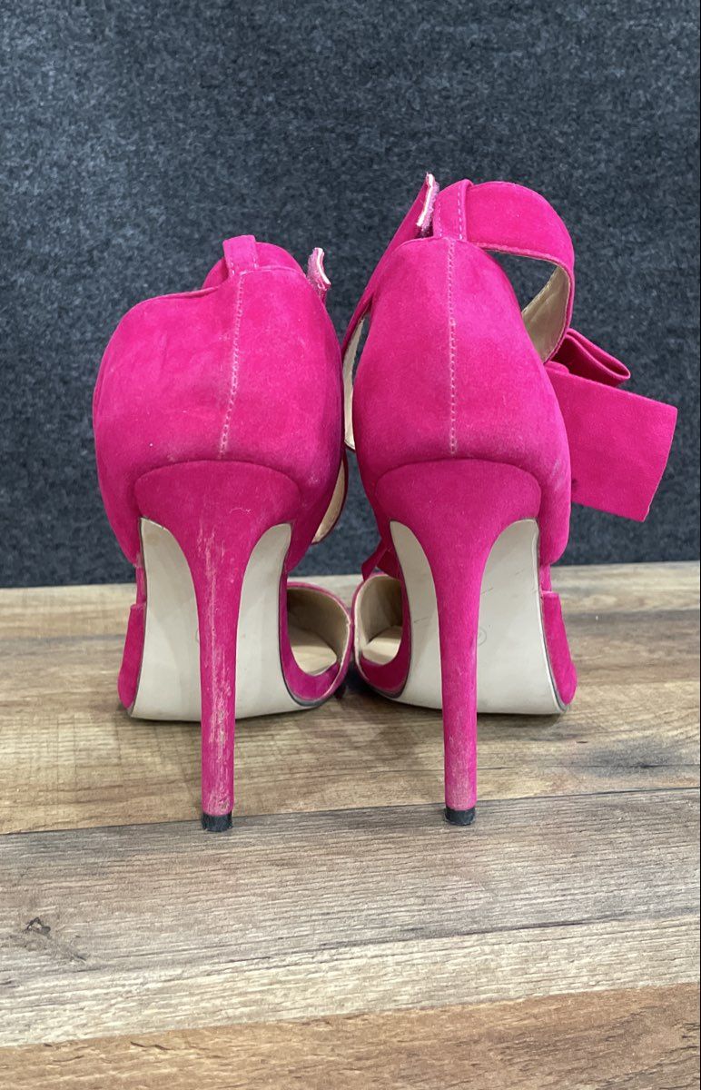 MM July Purple Pointed Toe Bow Ankle Strap Pumps High Heels Size 40